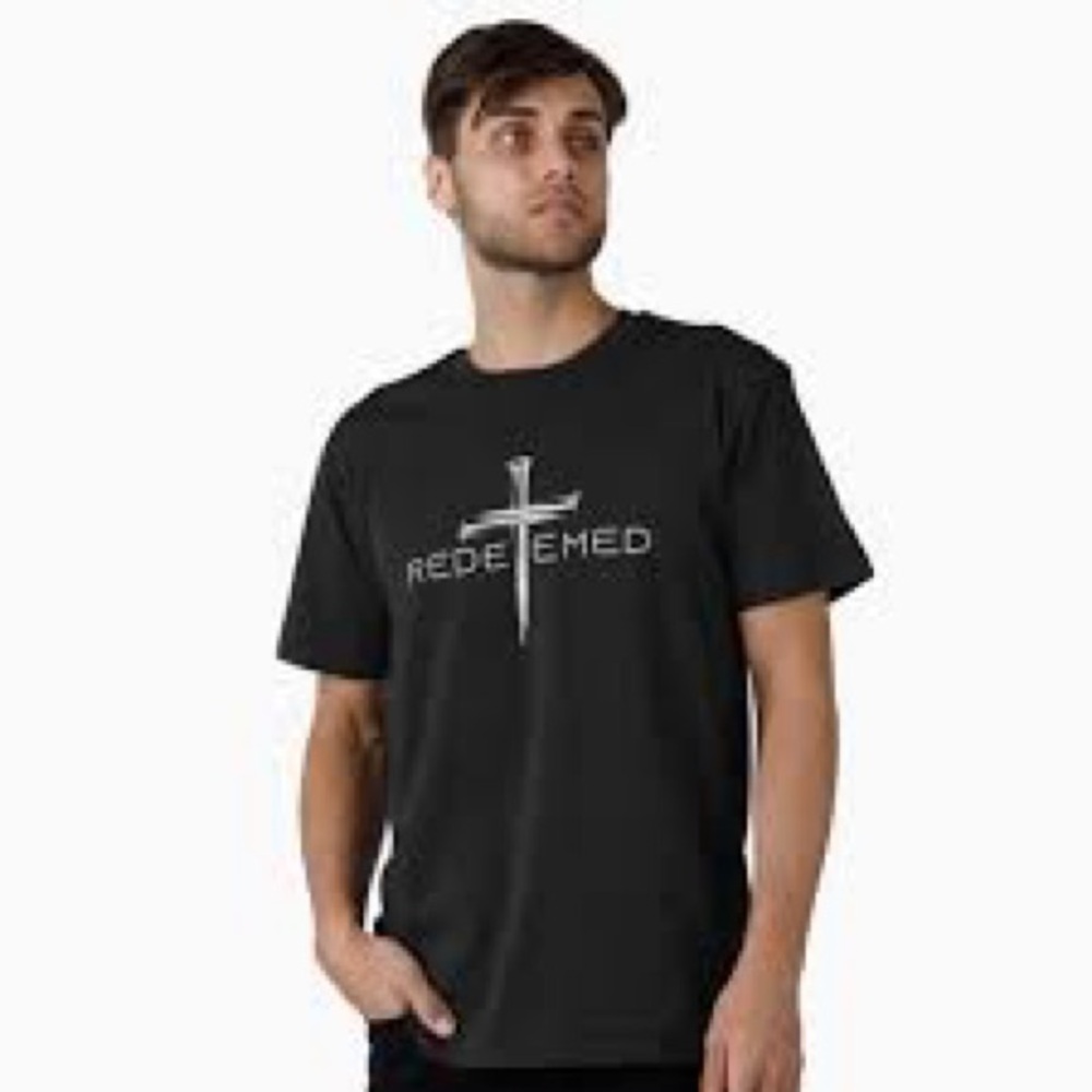 Port & Company men’s black Christian “Redeemed” cross nails graphic tee shirt M